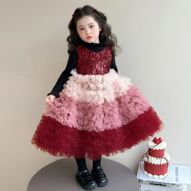 

Новогодний комплект платьев для девочек: осенне-зимнее утепленное платье принцессы, зимнее градиентное платье-торт для малышей