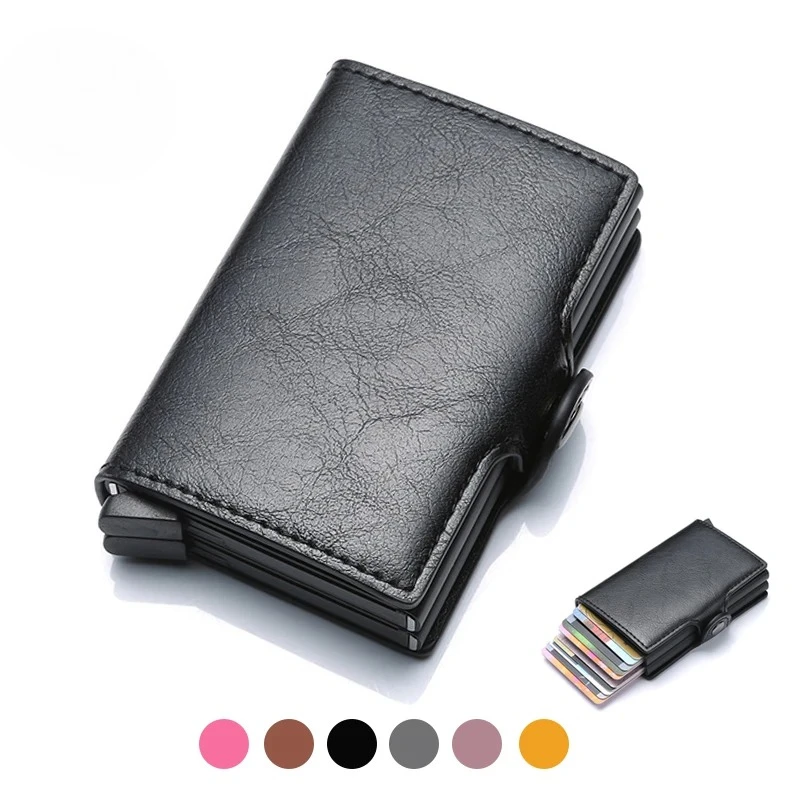 

Противоугонные кошельки Rfid, мужские металлические держатели для кредитных карт, кошелек из искусственной кожи, алюминиевая коробка, мужской кошелек, маленький чехол для карт для мужчин