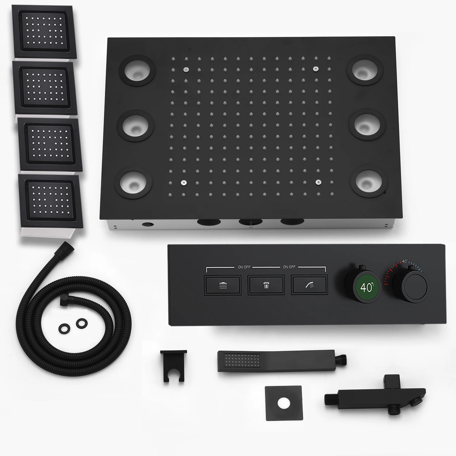 Imagem -03 - Smart Remote Led Shower Head Conjunto Sistema de Torneira Lateral Jet Misturador Termostático Interruptor de Botão de Válvula Painel de Chuveiro de Mão Painel 20x14in