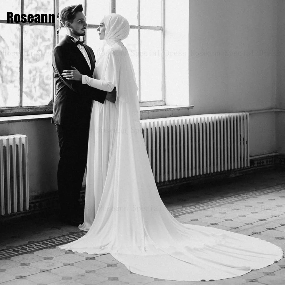 Muslim A-line Customized Wedding Dress 2025 New Design Full High Collar Floor Length Brush Train Bride Dresses robe de mariée