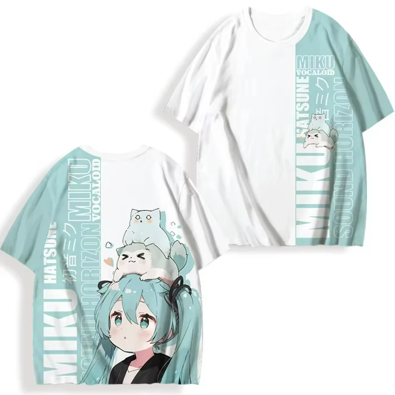 Hatsune Miku Drukowane 3D Damskie Koszulki Anime z Krótkim Rękawem Letnie Codzienne Modne Sportowe Koszulki Y2K Unisex