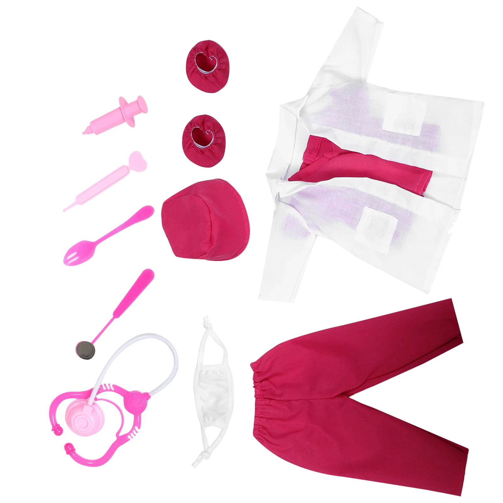 1 set di vestiti da 18 pollici, costume da dottore, giochi di finzione, set di strumenti, strumenti, materiale medico in poliestere, cappotto in miniatura