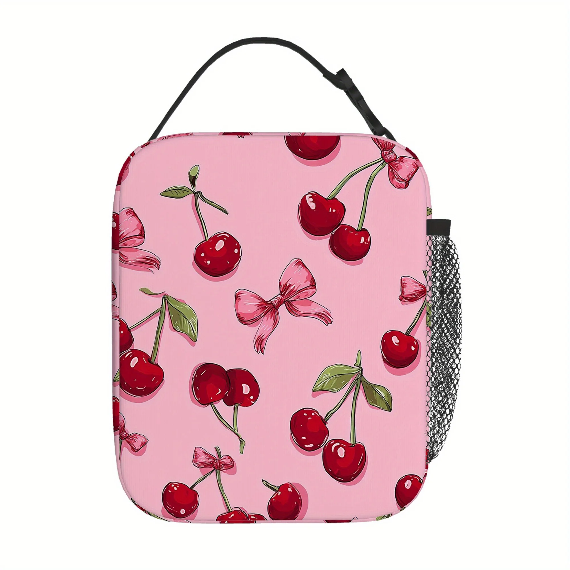 1pc, Featuring Cherries And Bows on a Pink Backdrop. This Printed Thermal Bag Is Insulated And Designed for Non-Food Contact, Ma