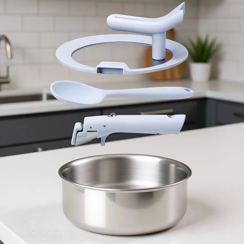 

Stainless Steel Sauce Pan with Stand-Up Lid, Tri-ply Stainless Steel Pot with Detachable Handle, Non-Toxic Kitchen Sauans, Induc