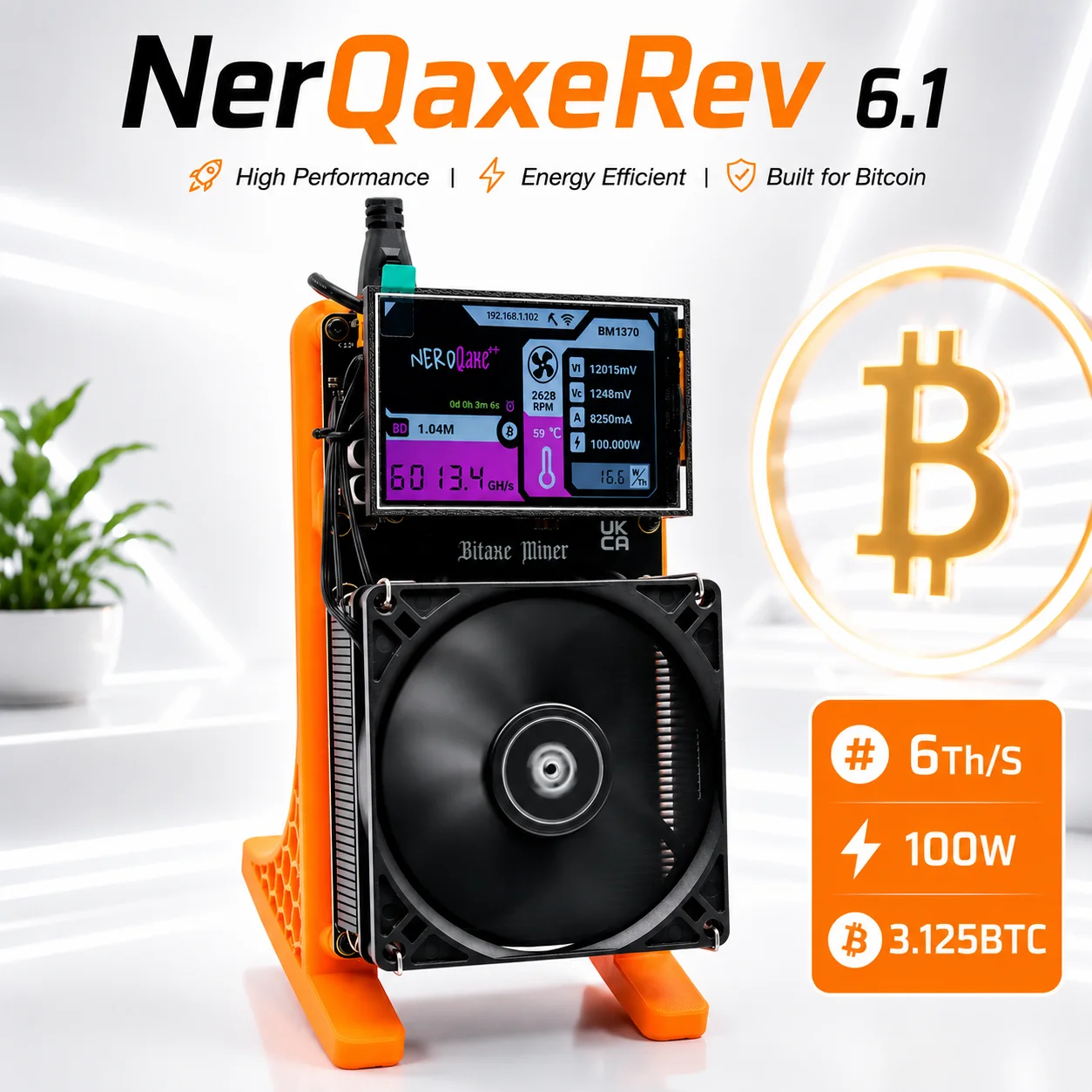 

Bitcoin Miner NerdQaxe++ Rev6.1 6TH/s Low Power 100W SHA-256 Solo Miner with 12V 10A PSU for Cryptocurrency Mining