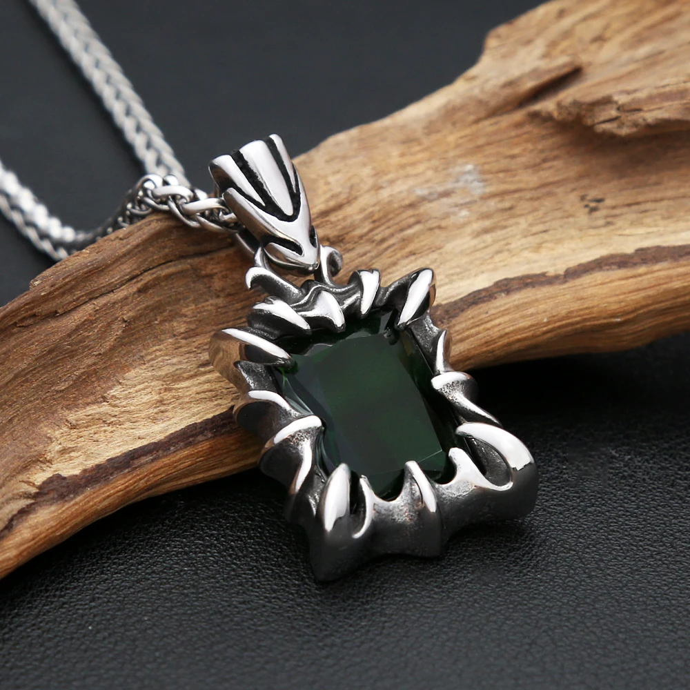 Vintage Fashion Red/Black/Blue/Green Color Stone Pendant Necklace For Men Women Stainless Steel Punk Couple Jewelry Dropshipping