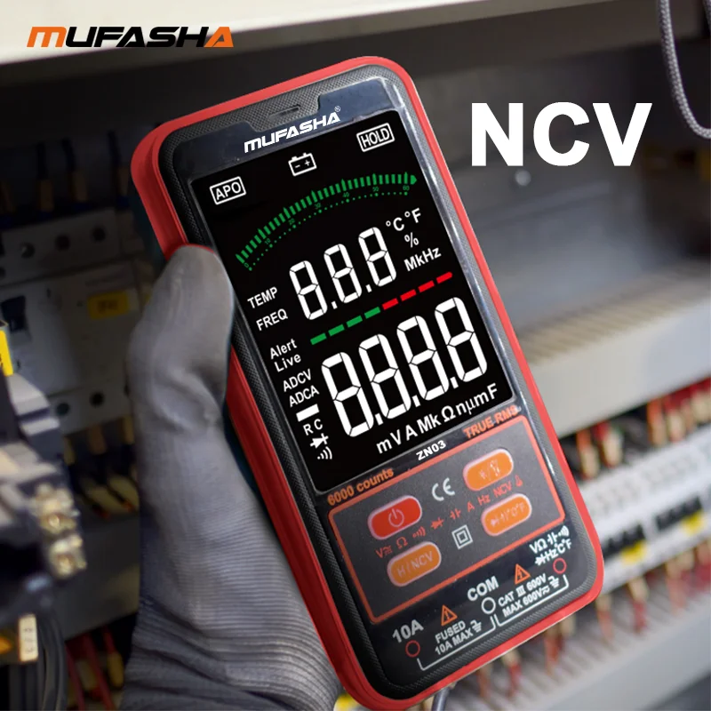 MUFASHA Multimeter Professional 6000 Counts HD Color Screen Ultrathin Intelligent OHM NCV Voltage Meter