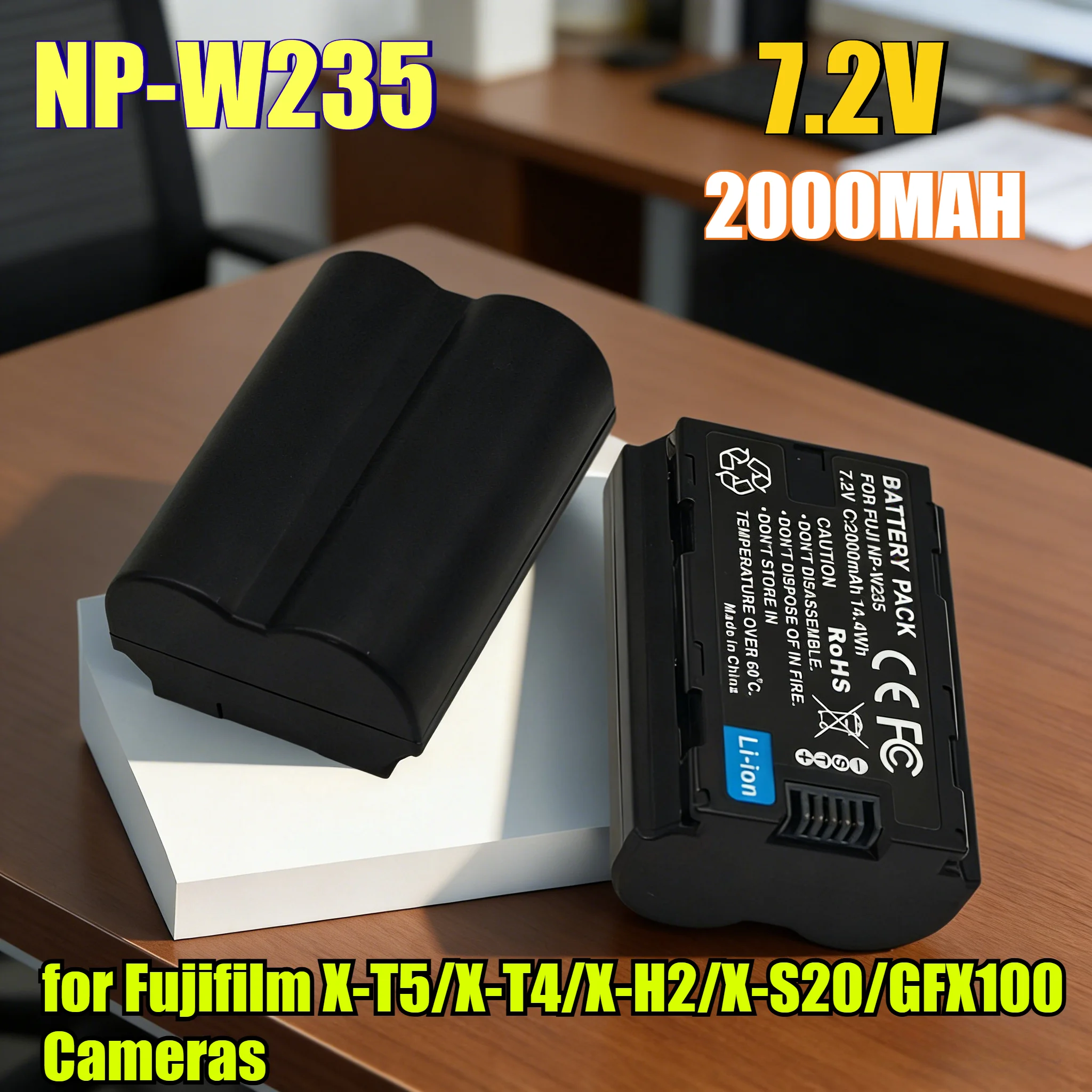2000mAh Li-ion Battery NP-W235 for Fujifilm X-T5/X-T4/X-H2/X-S20/GFX100 Cameras - Replacement Power with Safety Protection