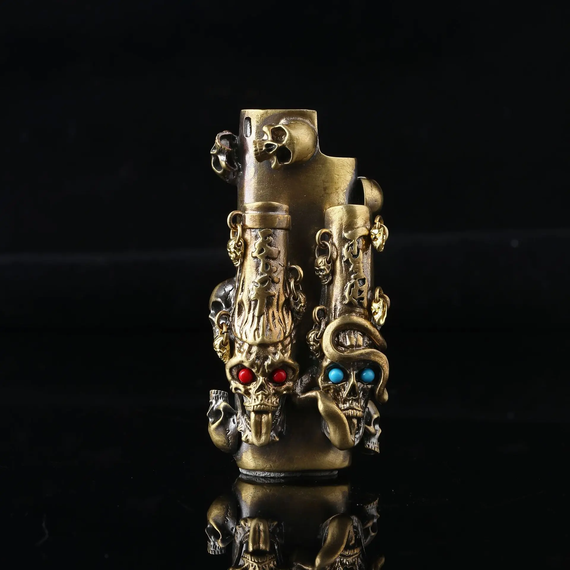 Diy Hand Welding Brass Skull Case Cover For Bic J3 Lighter Bronze Shell Explosion-Proof Cover