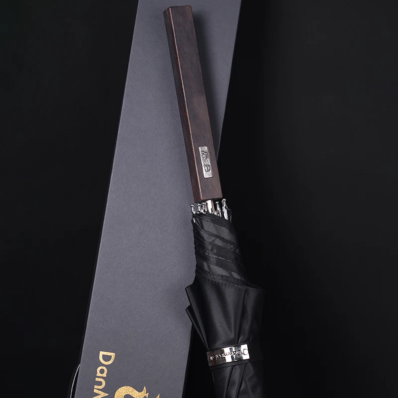 

Danmunier Retro Long Handle Umbrella Men Windproof Car Umbrellas Luxury Sandalwood Handle Travel Business Parasol with Gift Box