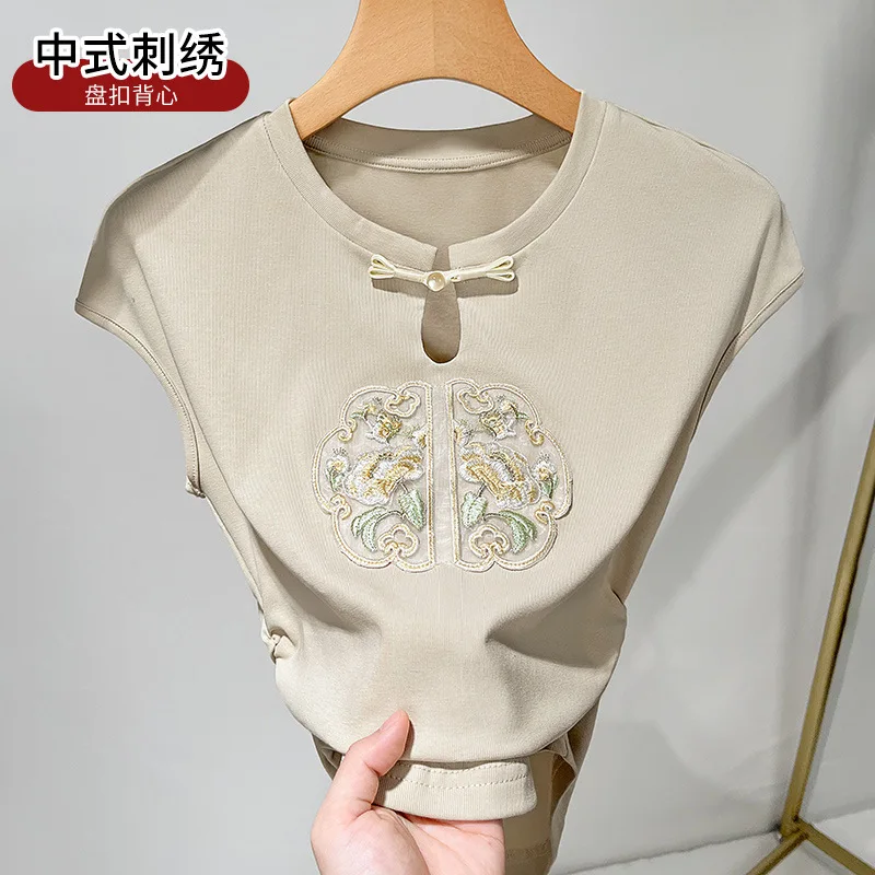 

-style embroidered vest women2024New vintage hollow-out-style buttoned waist-cinching sleeveless top wome
