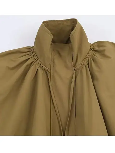 HH Herbst Frauen Lose Jacke Zipper Plissee Taschen Dekoration Mantel Lässig Frau Lange Hülse Dünne High Street Stil Jacke