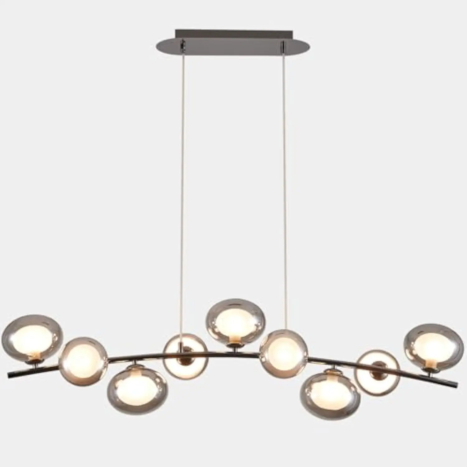 

Kitchen Island Lighting Fixture with Glass Shade, 45 Metal Linear Pendant Light, Height Adjustable Dining Room 9 Lights Chandel