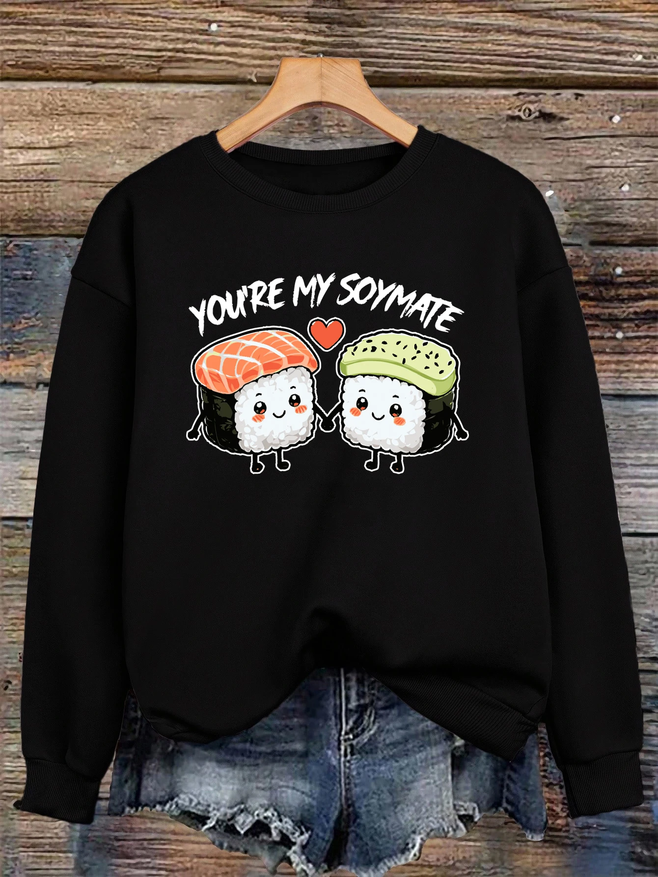 Sweat-shirt à col rond pour femme, imprimé You Are My Soymate Sushi, pull décontracté, polaire, Streetwear, vêtements amples assortis avec tout, automne