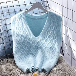 Knitted sweater vest women's autumn outfit new Korean version loose fashion vest sweater top trend