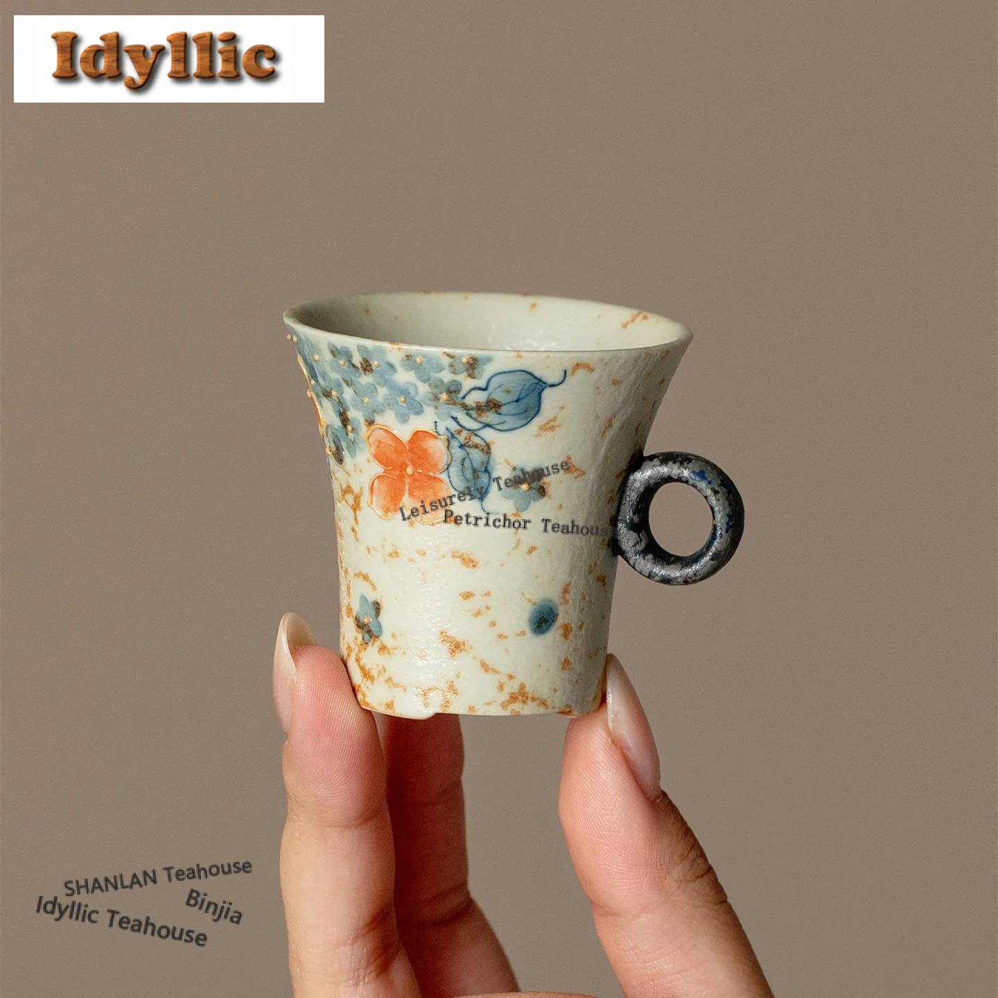 40ml Red Spot Flower Round Handle Teacup Luxury Tea Bowl Tea Pair Tea-tasting Meditation Cup Jianzhan Master Cups Cha Ornaments