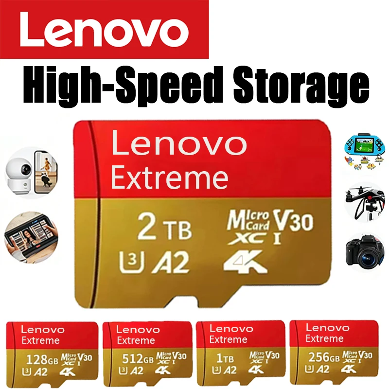 Lenovo Micro SD Card High Speed SD Memory Card 128GB 256GB 512GB 1TB 2TB Micro SD U3 V30 TF Flash Card for Phone Camera Devices