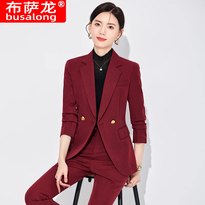 burgundy suit for women2025Spring and Autumn New High-end Fashion Casual Office Commuting Suit Workwear