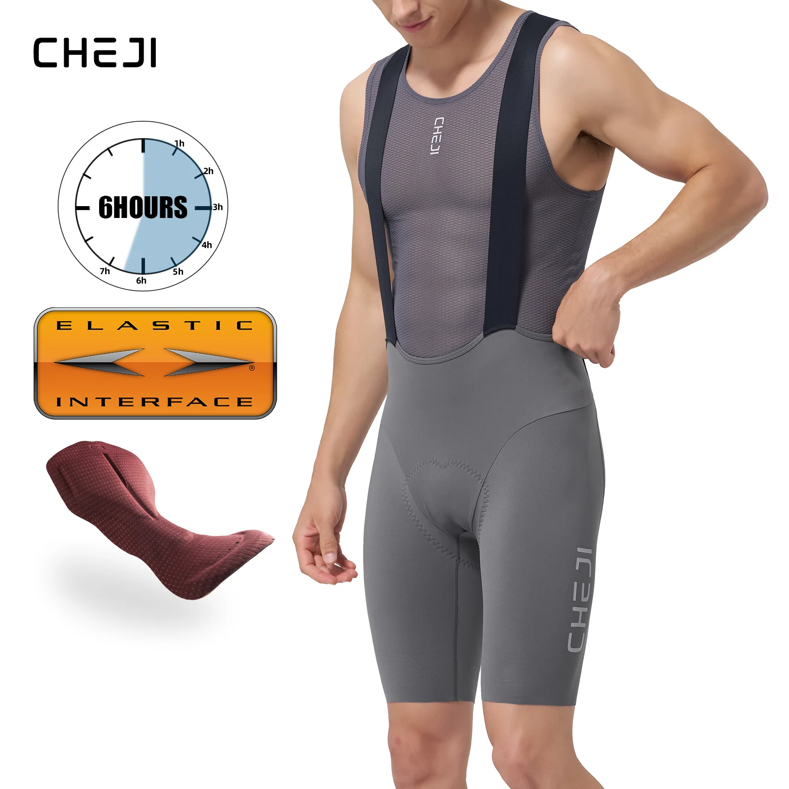 

Cheji Men's Seamless Cycling Bib Shorts 6H pro Cycling Shorts Breathable Comfortable for Long-Distance Biking