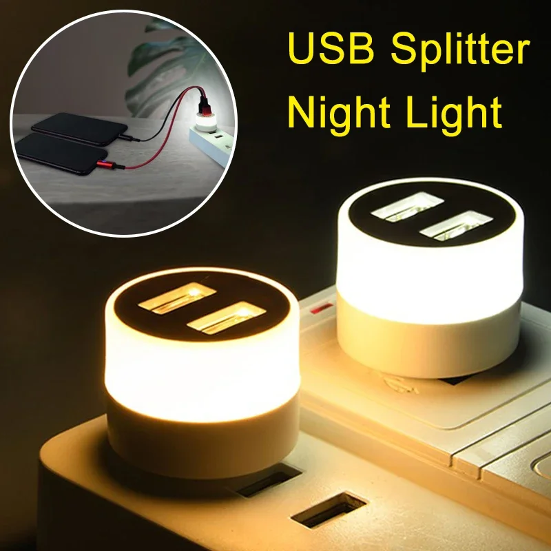 USB Plug Lamp LED Small Night Lights Mobile Power Charging Book Lamps Eye Protection Reading Light with USB Splitter Converter