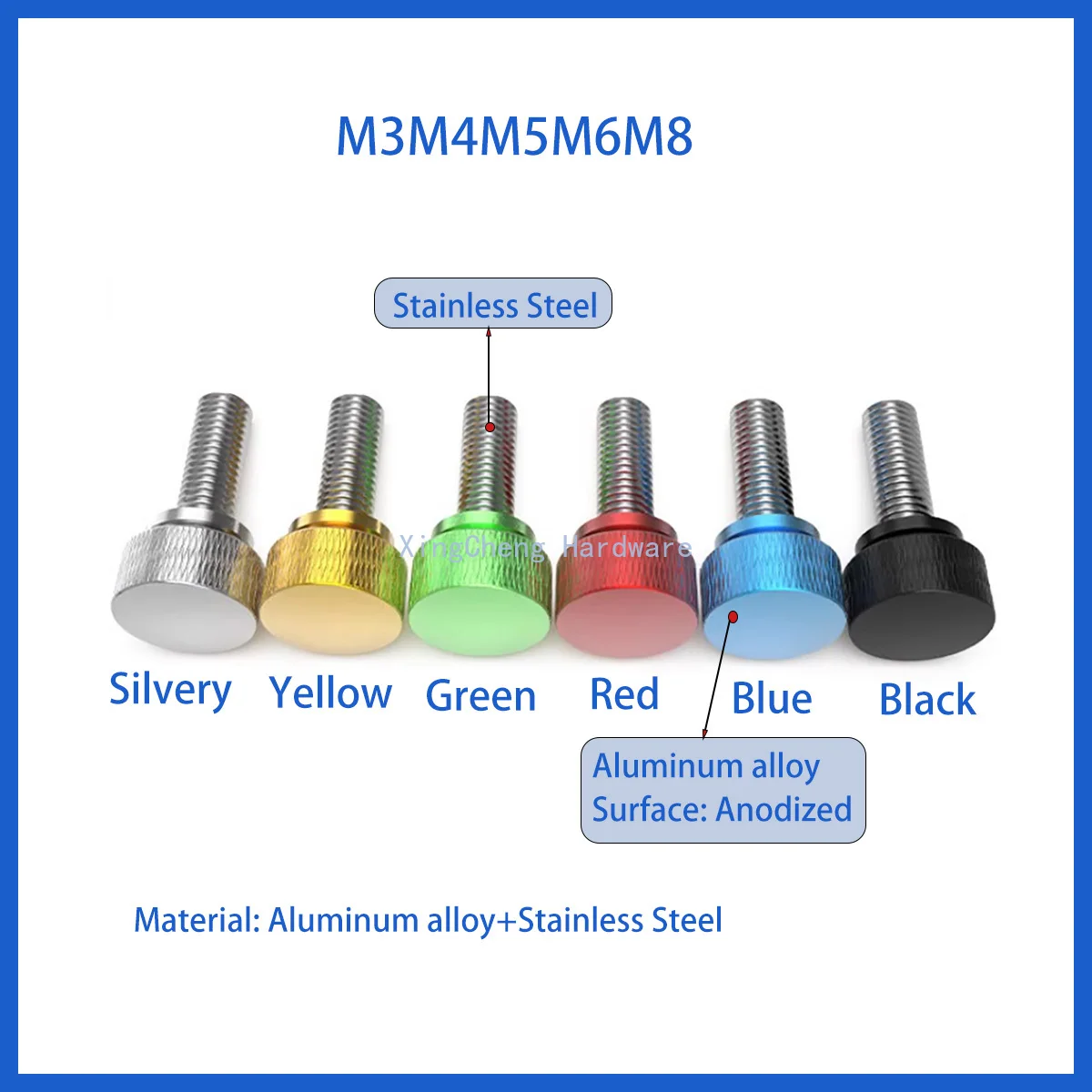 Farbige Aluminium-Rändelschrauben mit Edelstahlgewinde zum Handfestziehen, Daumenschrauben für Computer-Gehäuse-Modifikation, M3 M4 M5 M6 M8