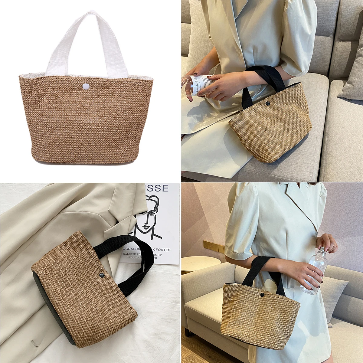 

NEW Summer Large Capacity Tote Bag Women Shoulder Handmade Woven Fresh Rural Handheld Grass Woven Women Bag