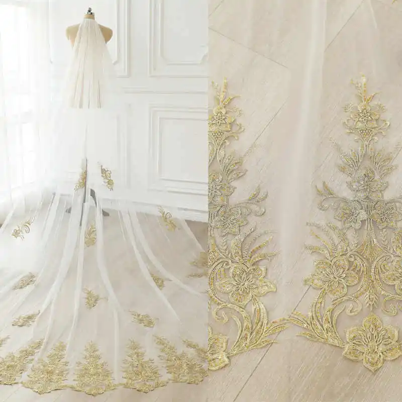 

Великолепные свадебные фаты с кружевными аппликациями, однослойные, с гребнем, длина до пола, индивидуальные свадебные аксессуары