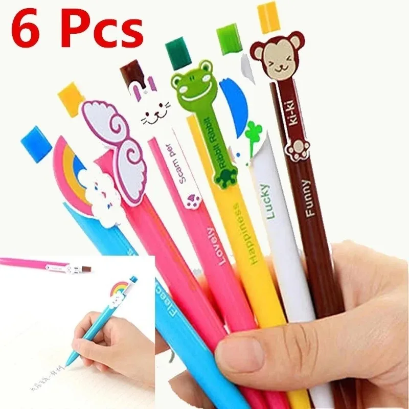 6 Pcs Animal Cartoon Rabbit Frog Monkey Ball Ballpoint Pen School Supplies Creative Writing Cute Stationery Bookmark Clip