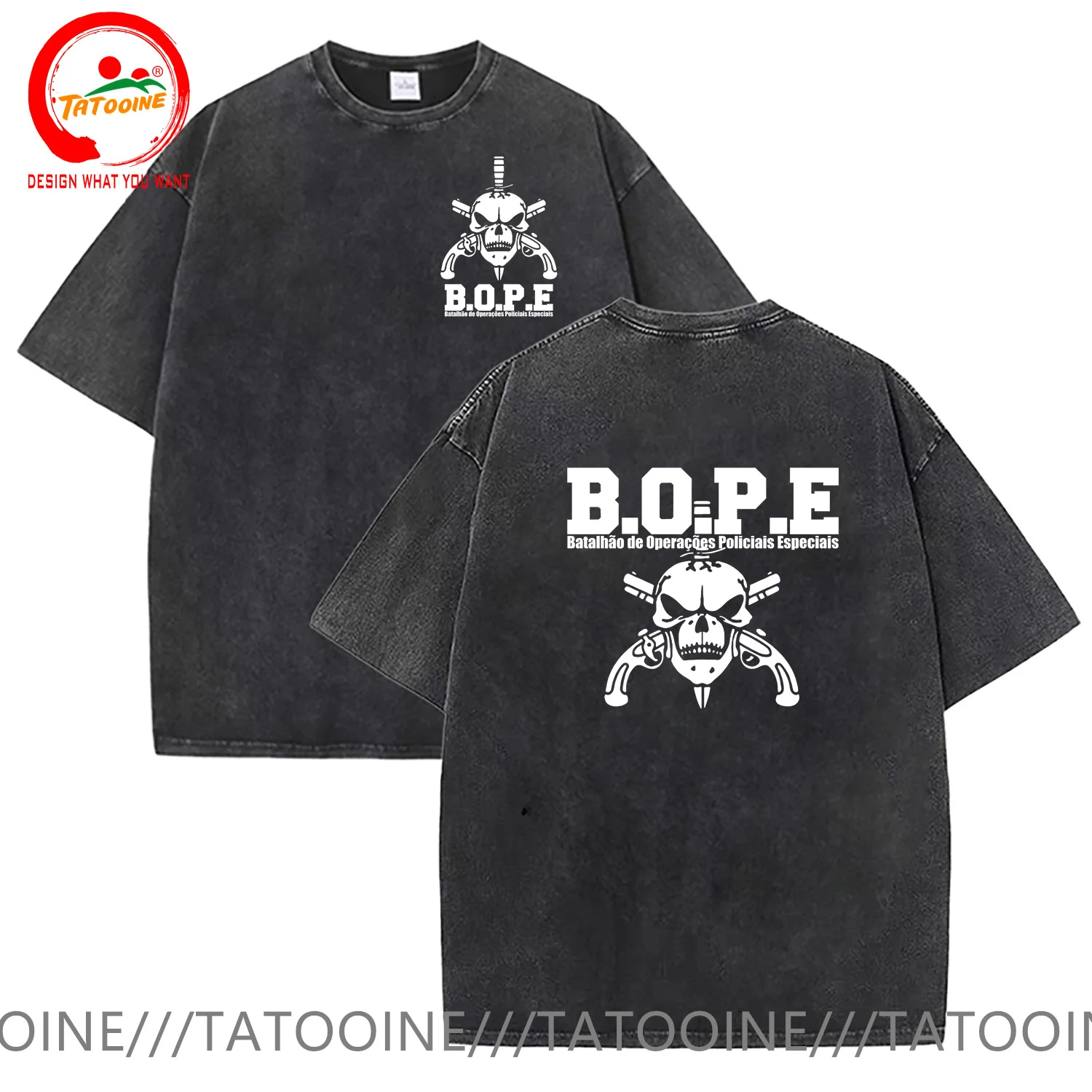

Vintage Washed Cotton T-Shirt Brazil BOPE Elite Special Force Logo T Shirt Women Men Fashion Trendy Casual Clothing Tops Clothes