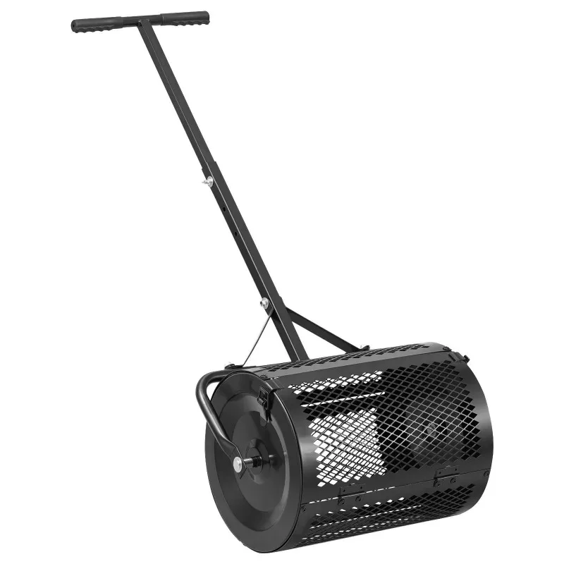 16.5-Inch wide compost spreader with T-handle, 3-gear height adjustable, suitable for gardens, powder-coated steel