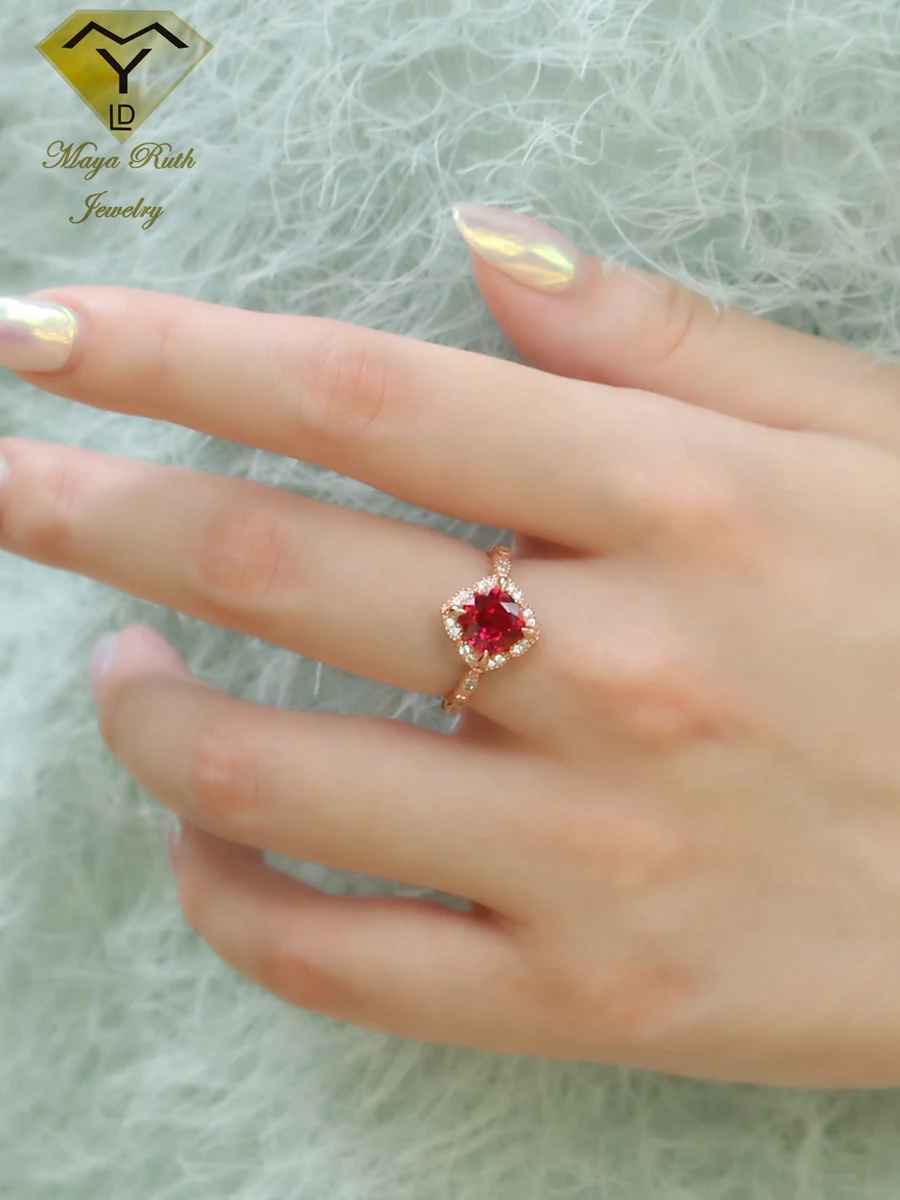 Lab Created Ruby Real 925 Sterling Silver Retro Vintage Aesthetic Ring For Women Rose Gold Plated Unusual Style 2025 Trend New