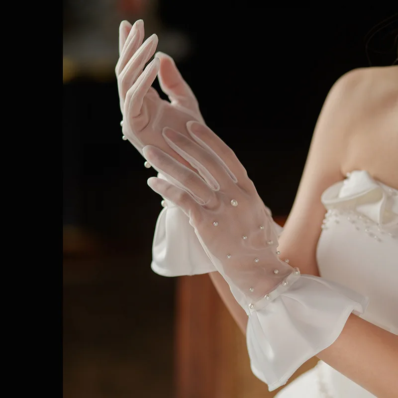 Elegant Short Beaded Wedding Gloves Bridal Wedding Dress Accessories