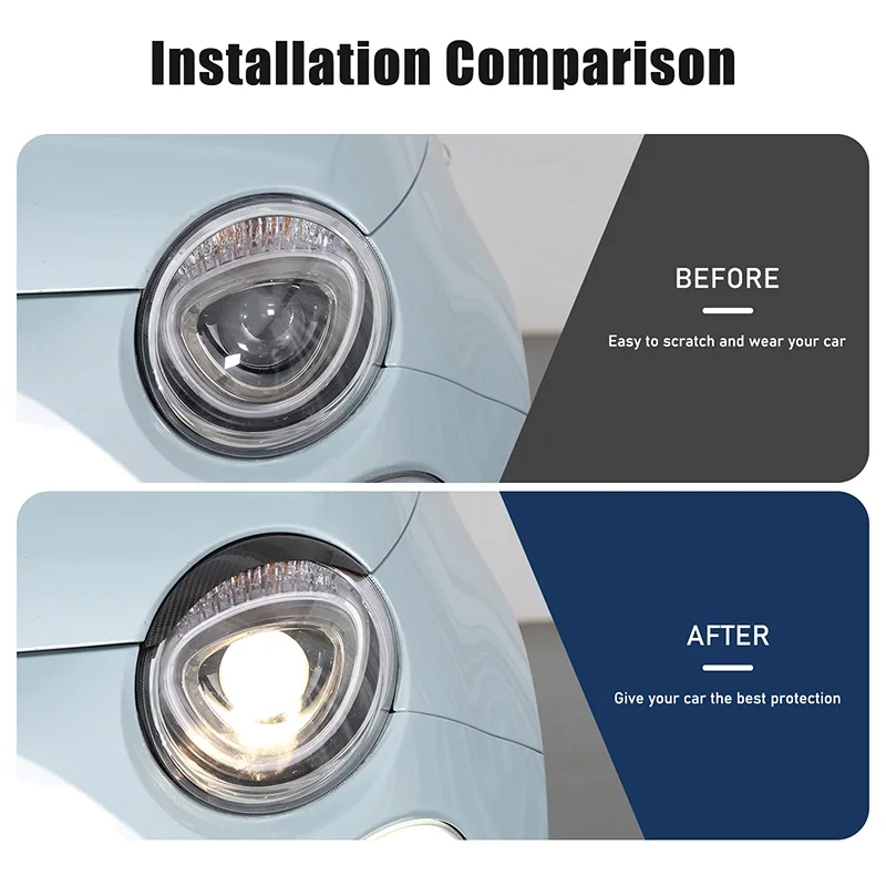 

2Pcs Real carbon fiber For Fiat 500 2016-2026+ Car headlight eyebrow trim strip sticker car exterior protection accessories