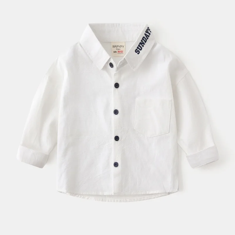 2024 Autumn Children Boy 1-6 Years Shirt Korean Style Solid Flip Collar Kid Boy Tops Soft Pure Cotton Toddler Boy Overshirt