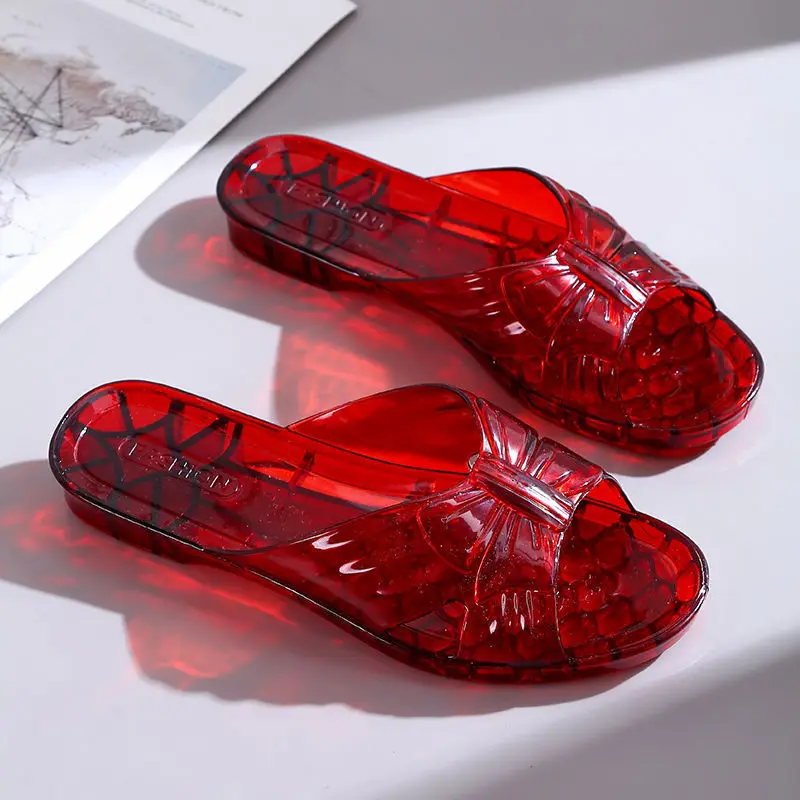New Women\'s Bathroom PVC Slippers Children\'s Outer Slippers Summer Crystal Jelly Sandals Girl Anti-slip Transparent Beach Shoes