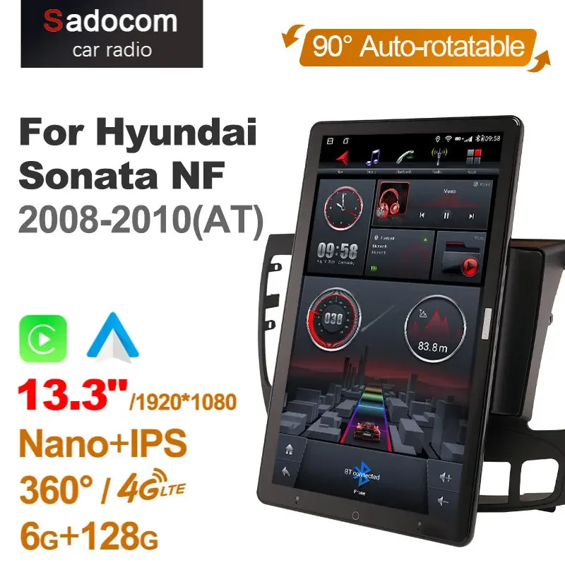 Tesla style Android 10.0 IPS DSP Car Radio Auto for Hyundai Sonata NF 2008-2010 13.3'' No DVD support USB Quick Charge 1920*1080