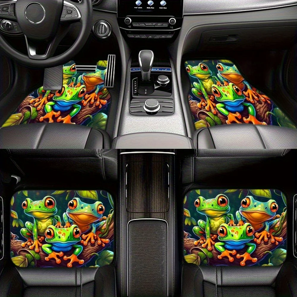 Three Frogs Car Front And Rear Seat Mats, Car Interior Digital Printed Mats Suitable For All Car Models, Additions Protection, D