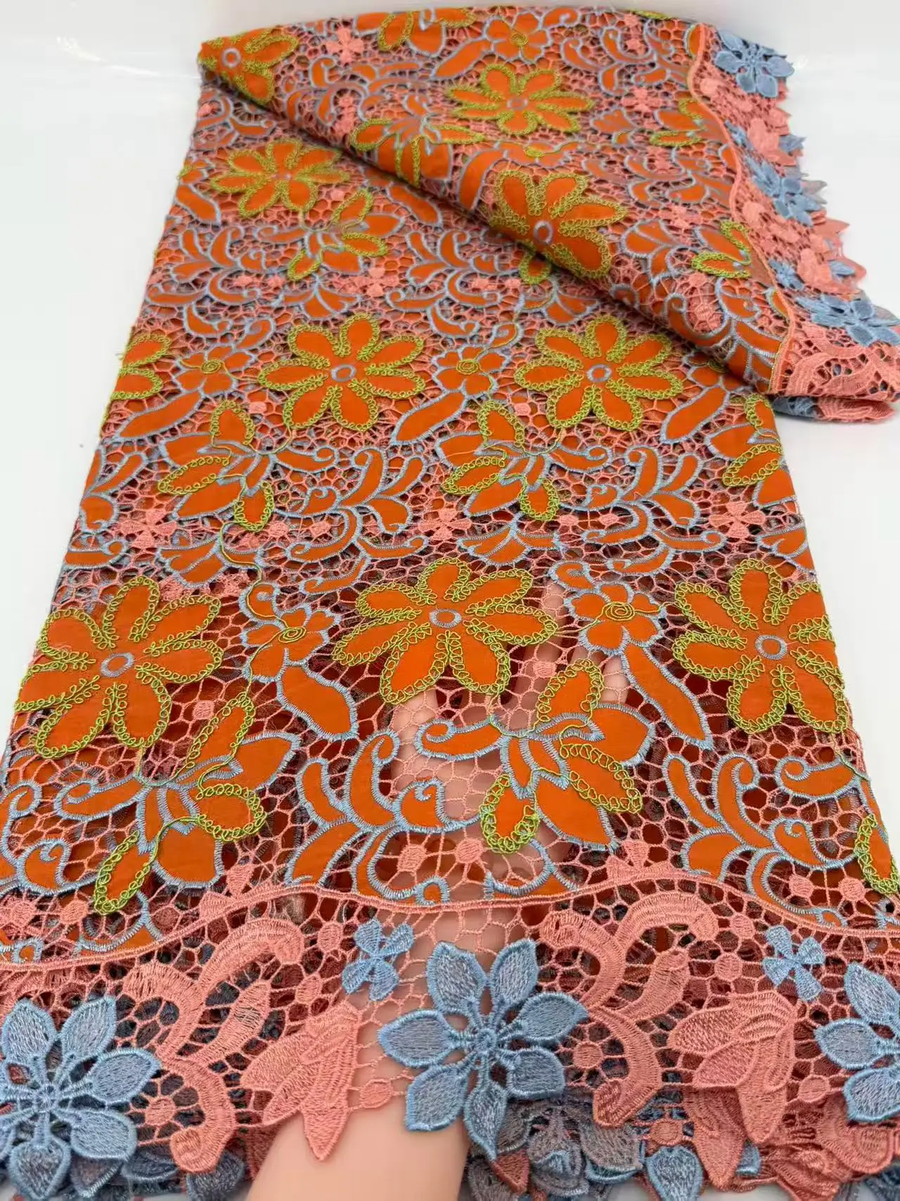 

Luxury Chiffon African Guipure Lace Fabric 2026 High Quality Nigerian Cord Lace Swiss Voile Lace For Party Dress 5 Yards M477-1