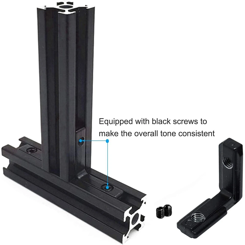 20S L Shape Black Inner Corner Connector Joint Bracket With Screws For 2020 Aluminum Profile With Slot 6Mm