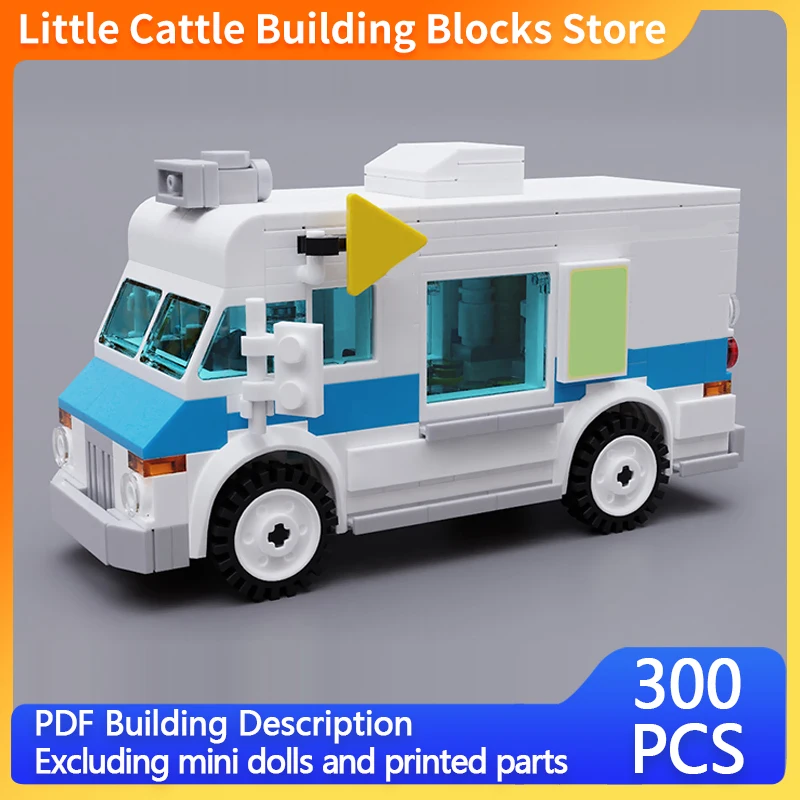 City Car Model MOC Building Bricks White Ice Cream Truck Modular Technology Gifts Holiday Assemble Toys Suit Display
