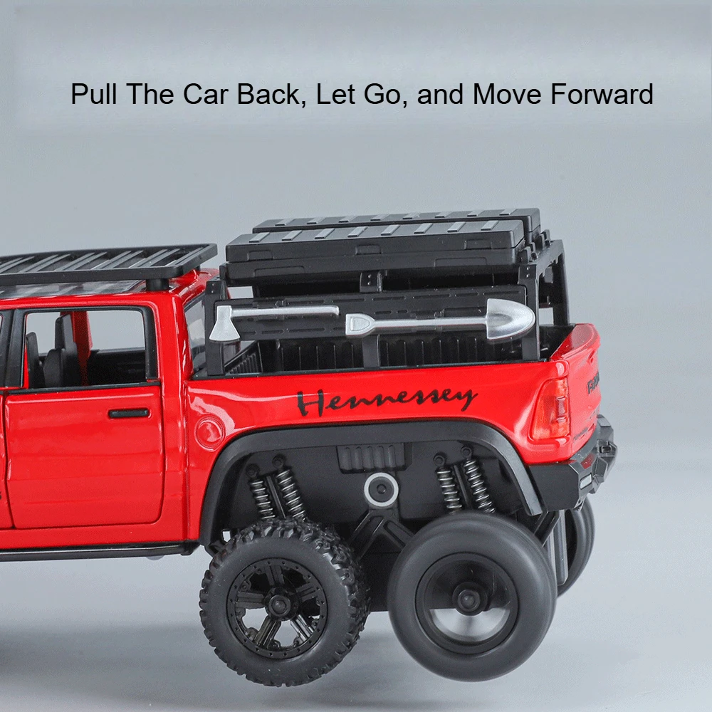 1:32 장난감 모델 RAM 맘모스 6x6 자동차 합금 다이캐스트 오프로드 차량 소리와 빛 풀백 도어 오픈 자동차 장난감 어린이 선물