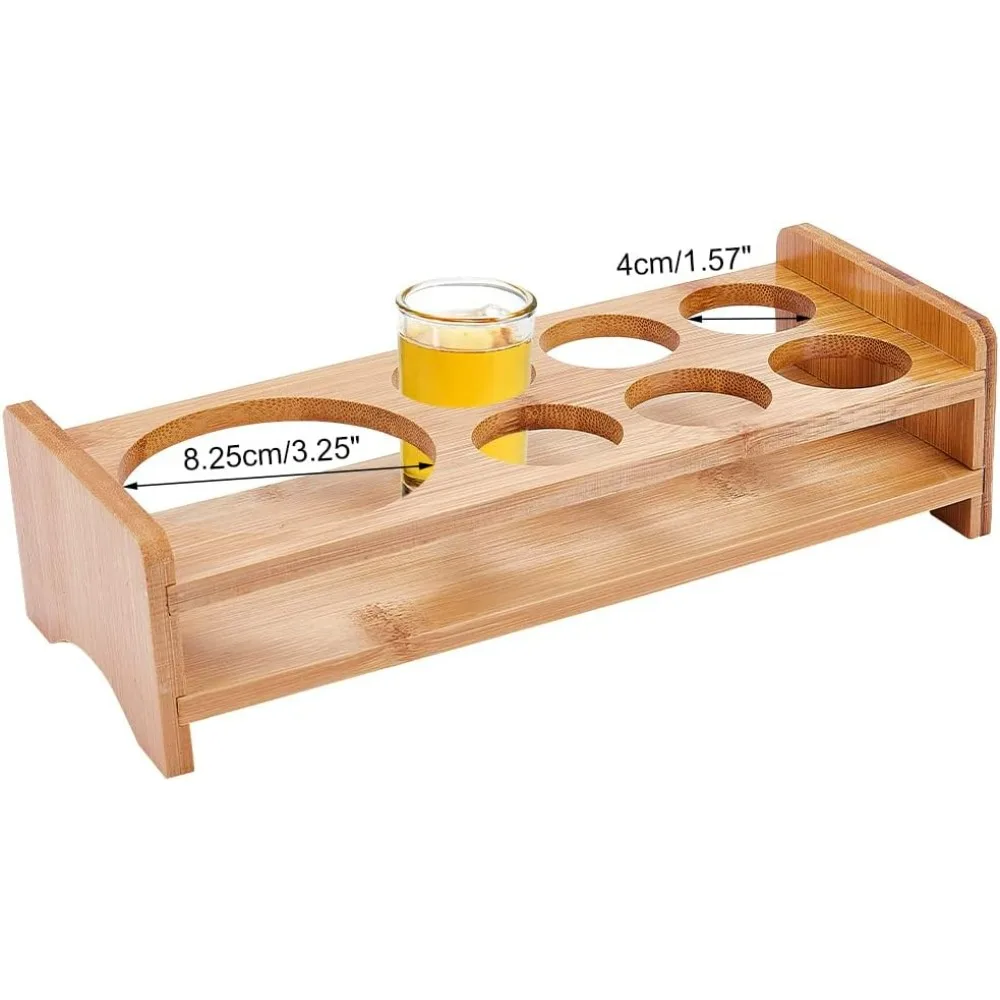 

7 Shot Glass Holder Hole: 1.57 Inch Shot Glass Tray with 3.25 Inch Large Wine Glass Display Bar Accessories for Party Bar Club