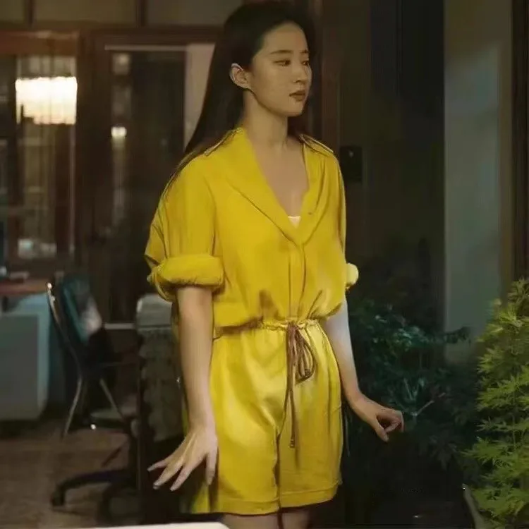 

Yellow Wide Leg Jumpsuit Women's Dstring Waist Rer Rose's S Loose Summer Overall Pants Fem Faionable Casual