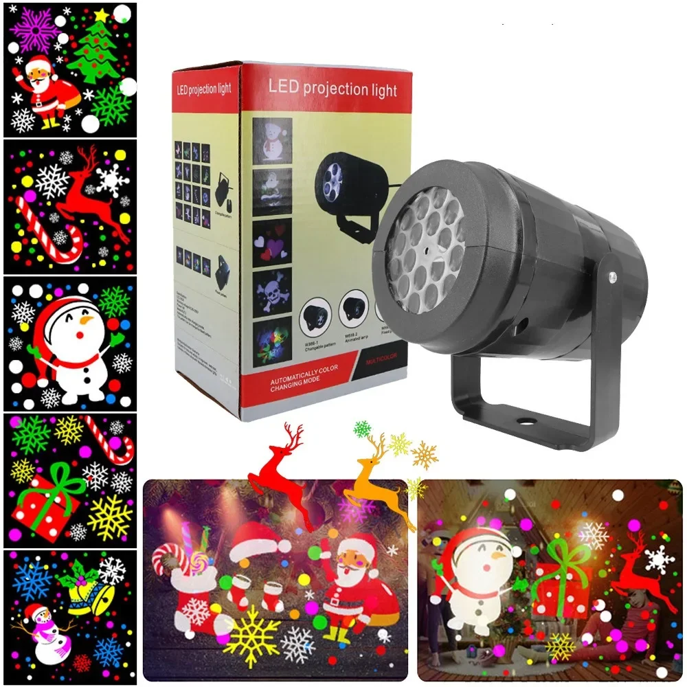 Proyector navideño de copos de nieve de 16 patrones, luces LED de hadas, proyección de Santa nevadas, regalo, decoraciones navideñas para el hogar