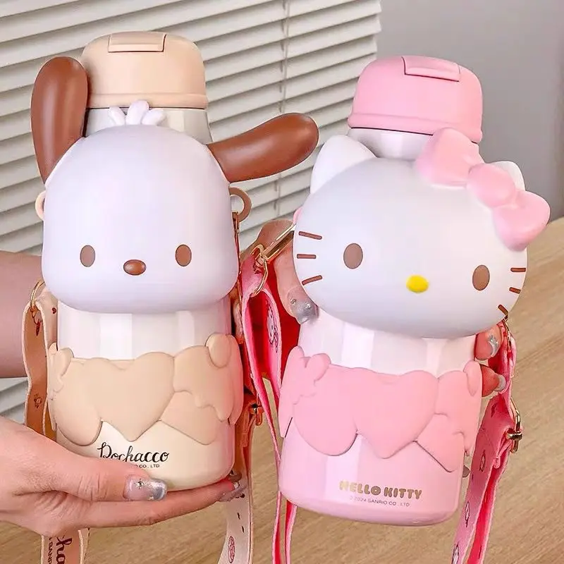 

Sanrio Hello Kitty Cinnamoroll Anime Kawaii Children Thermos Cup Cute Cartoon Large Capacity Straw Kettle Cup Gifts for Kids