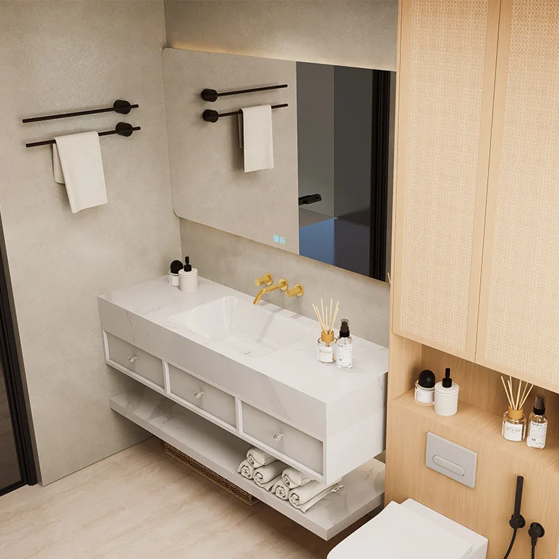 bathroom cabinet rock slab ceramic seamless basin, bathroom wall-mounted washbasin, basin cabinet combination Customizable