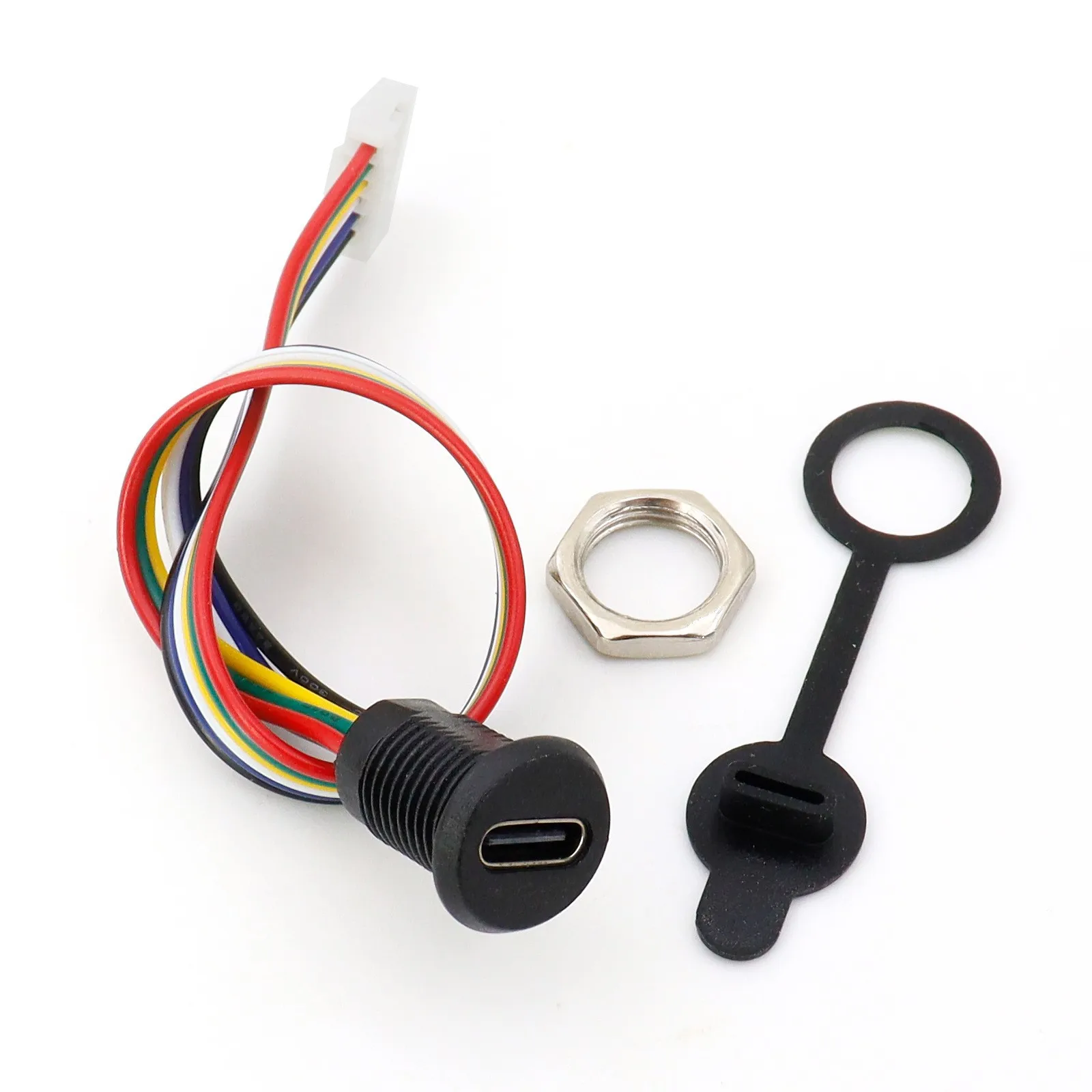 Type C Female Connector 2 4 5 6 Pin Threaded Panel Mount Waterproof PH2.0 Terminal 15cm Wire for Car Desk Lamp Charging DIY