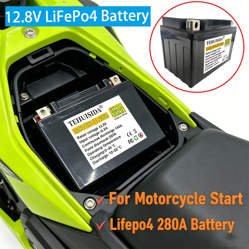 12V LiFePO4 Battery  with Start Function Motorcycle Battery 12.8V 4000mAh Built-in BMS Scooter Electric Vehicle Solar Battery