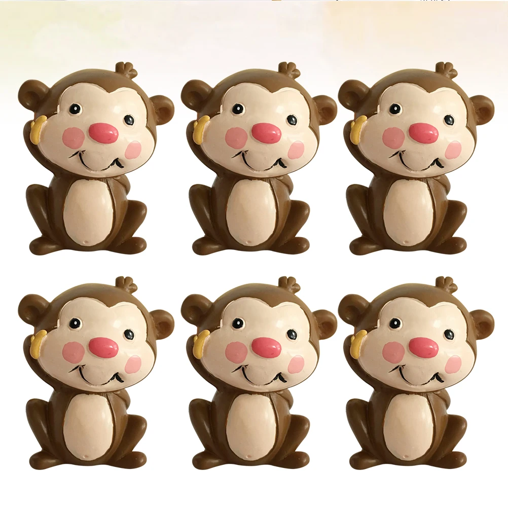 

6 Pcs Resin Animal Ornaments Christmas Decor Cake Decorations Birthday Monkey Figurines