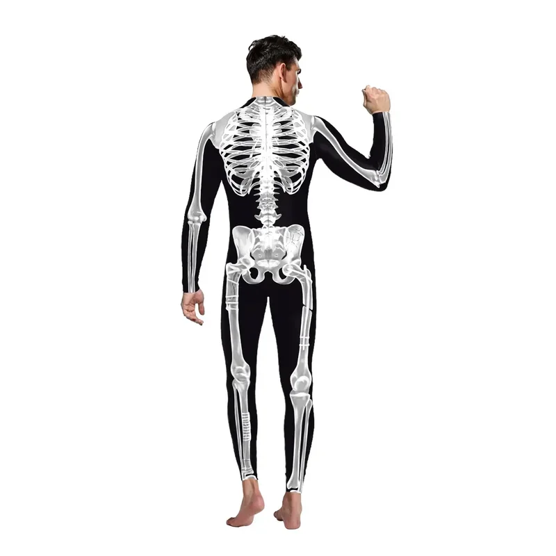 Costume di Halloween Uomo Cosplay Scheletro Tuta Zentai Suit Spaventoso 3D Teschio Carnevale Fancy Dress Up Festa Travestimento Punk Bodysu *.